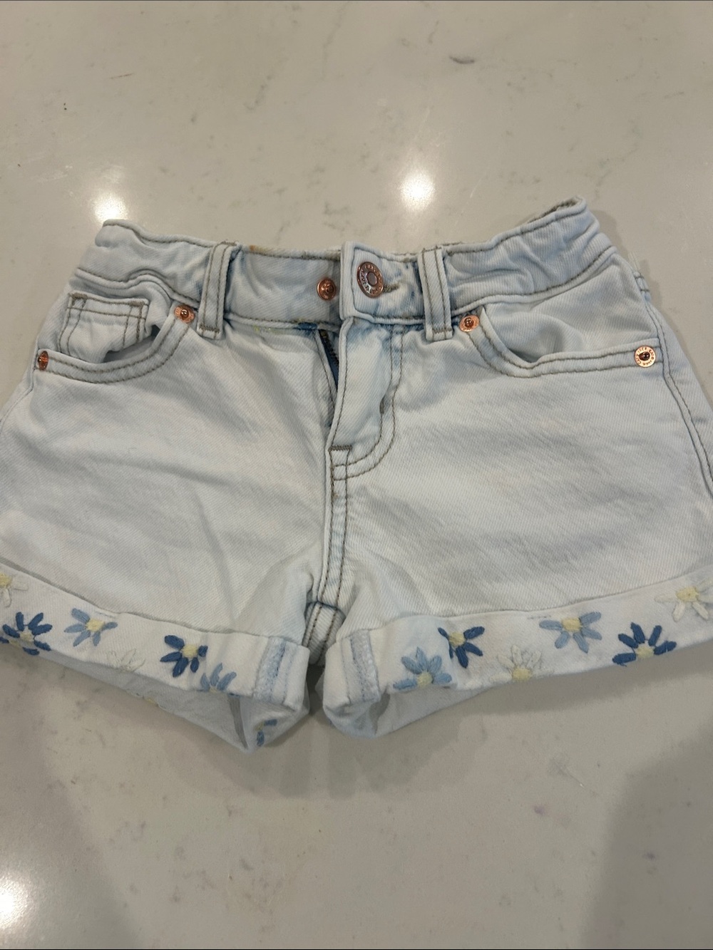 Cat & Jack Light Blue Denim Shorts with Floral Cuffs